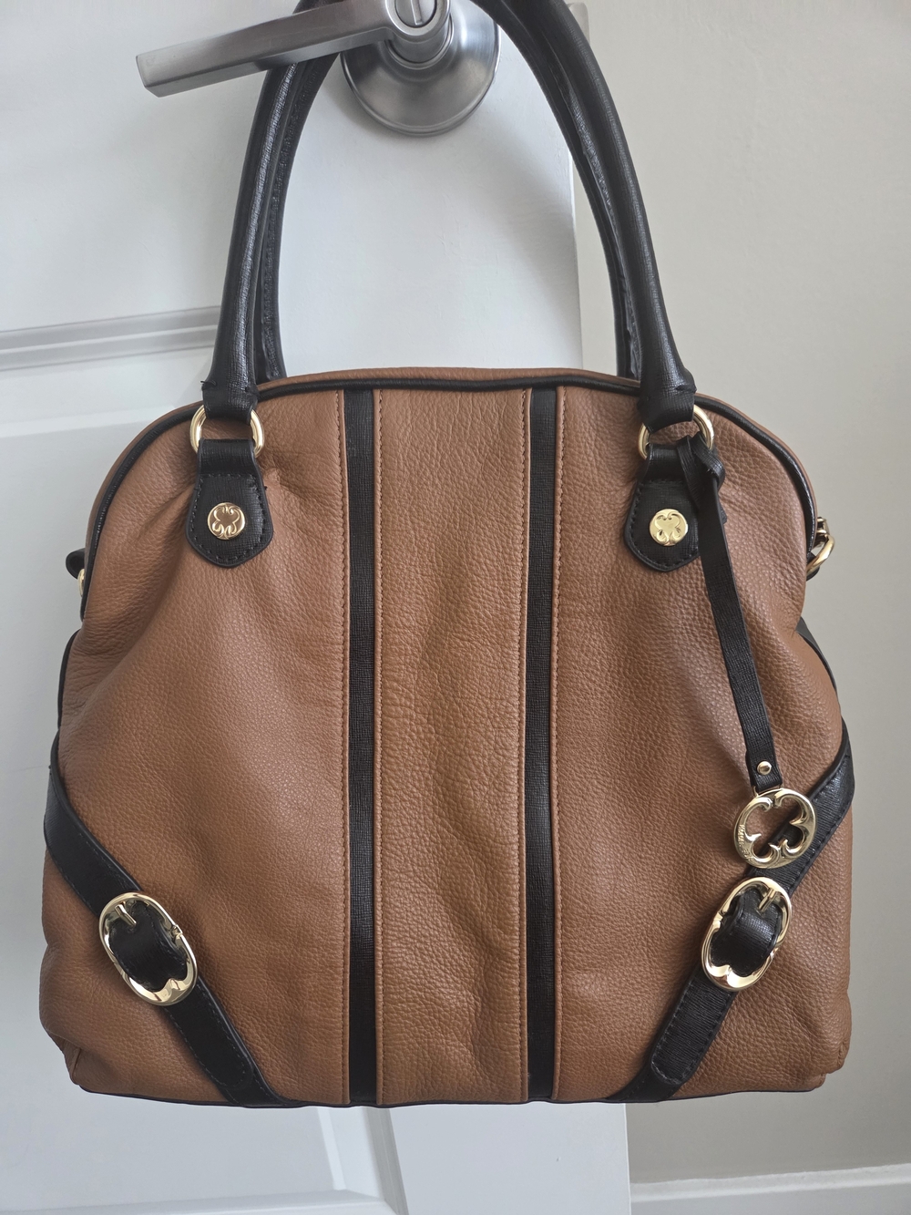 Emma Fox Brown & Black Satchel Handbag Gold Hardware